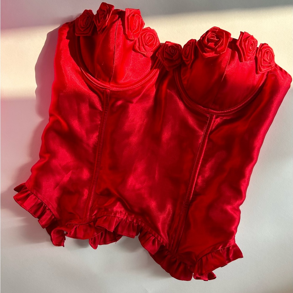 Frederick’s of Hollywood Red Floral Corset Top
